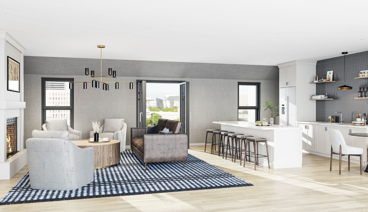 Railroad Square luxury interior with lots of amenities.